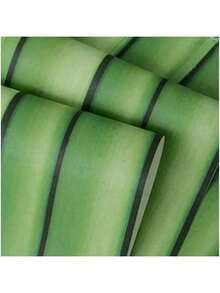 黑白条纹绿色竹子图案壁纸卷——防水、防油、可移除，易撕易贴。适用于卧室、书房、客厅墙面装饰、橱柜、桌面及台面翻新，支持自由拼接。 - 綠色 - 查看 6