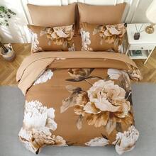 7 Piece Brown Floral Comforter Set Full/Queen/King Size Bed In A Bag,Flowers Printed On Light Comforter Set With Sheets, Soft Microfiber Botanical Bedding Set For Wedding Items,Home Bed Room Decor,Easter Gifts,Mothers Day Gift,All Season - Nâu 0870 - Xem 7
