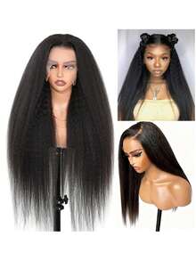 36-Inch Natural Black Kinky Straight Wig - 180% Density, Deep Lace Front,Versatile Style, 1pc Straight Lace Front Wig 13*4 Lace Luxurious Straight Lace Front Wig Hair, Soft Pre-Plucked Kinky Body Wave, Natural Look - SNatural - View 4