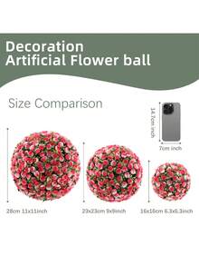 1 pieza Bola de rosa artificial, bola de hierba, rosa oscuro, material de PE, 3 opciones de tamaño, Aglaia Odorata, decoración de boda, planta artificial, decoración exterior, flor artificial, decoración de habitación, decoración de escritorio, decoración de jardín, decoración interior, fácil de desmontar, utilizable durante 1-3 años, sin mantenimiento requerido, adecuado para oficina, sala de estar, dormitorio, comedor, decoración, regalo del Día de San Valentín - rosa oscuro - Ver 4