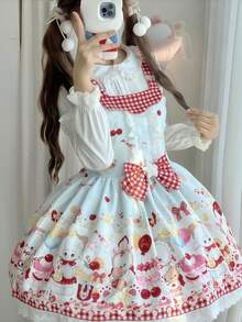 1pc Lolita Style Sweet & Cute Bib Dress, Only Includes Dress, Lolita Costume For Holiday Party, Performance, Valentine's Gift, Suitable For Daily & Holiday Wear Halloween Spring - Multicolor - View 16