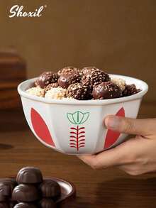 shoxil 1个沙特风格陶瓷甜点碗，郁金香花纹，可作零食碗、酸奶沙拉水果碗、坚果碗、托盘、甜点杯，适用于下午茶、家庭聚会、节日礼物、酒店、节日派对用品、斋月礼物分发。