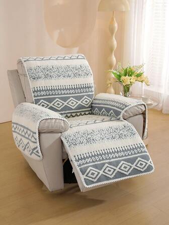 1pc Bohemian Style Plush Recliner Chair Cover - Machine Washable, Pet Friendly, Non-Slip Bottom, Fits Single Recliner, Comfortable & Decorative, Suitable For Living Room And Office, Soft Polyester Fabric Armchair Slipcover/Decor Chair Cover