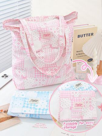 这款防水加厚可折叠单肩包/购物袋，饰有花朵蝴蝶结图案，容量大，功能多样，方便携带。它采用可重复使用的女士手提包设计，适合购物、露营、旅行、通勤、上课、参加聚会等各种场合。折叠后体积小巧，便于携带。是生日礼物、新年礼物、母亲节礼物或情人节礼物的理想之选。