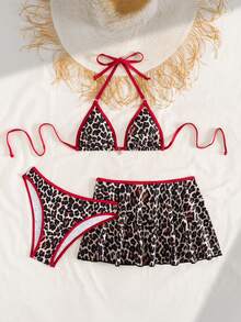 New Leopard Print 3 PiecesSwimsuit Set, Comfortable, Sexy, Suitable For Party, Holiday, Beach, Provides Lift And Support For Small Bust, Spring/Summer - Multicolor - View 6