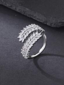 1pc Fashionable Zirconia Inlaid Leaf Wrap Adjustable Ring, Suitable For Women's Daily, Party, Date, Wedding, Eid Celebration, Gift - Intertwined Branches and Leaves - View 8
