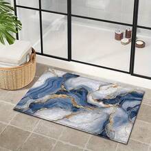 1pc Luxurious Blue Marble Pattern Design Microfiber Bath Rug, Non-Slip And Super Soft Bathroom Floor Rugs, Doormat, Bathroom Water Absorption Mat, Machine Washable, Low Pile, TPR Backing, Knit Fabric, ForBathroom, Bedroom, Kitchen, Entryway, Indoor & Outdoor Use, Bathroom Accessories & Decor, Perfect New Home Gift. - Multicolor - View 2
