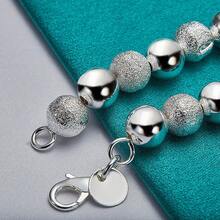 Pulsera de cadena con cuentas de 8 mm chapada en plata de ley 925 con acabado liso mate, adecuada para hombres y mujeres, apta para bodas, fiestas y otras ocasiones, accesorio de moda - Plateado - Ver 4