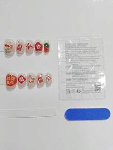 Monina 10片手工短指甲贴纸，可爱小马烟花图案，玻璃珠猫眼，时尚喜庆，适合新年，日常美甲用品 - 彩色 - 查看 8