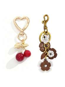 Leather Flower Pendant Keychain, Elongated Flower Chain Bag Charm, Cherry Keyring Elegant Bag Accessory, Graduation Gift - Multicolor - View 18