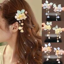 2pcs Flower Hair Clips, Sweet Birthday Gift For S, New Chinese Style Duckbill Clip Hanfu Hairstyle Accessory, Side Bangs Hairpin Headpiece Suitable For Daily Wear, A Pair Of Exquisite Handmade Hair Accessories - Màu xanh lam - Xem 2