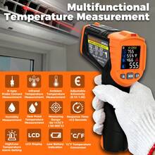 POROMETISTO IM06Max -50 To 800°C Digital Infrared Thermometer Laser Temperature Gun Non-Contact High Temperature Humidity Meter Infrared Thermometer - Coral Orange - View 2
