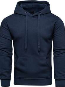 sweat-shirt à capuche avec cordon de serrage et poches, manches longues pour hommes. Décontracté et polyvalent pour le travail, la promenade et le port quotidien - Bleu marine - Voir 1