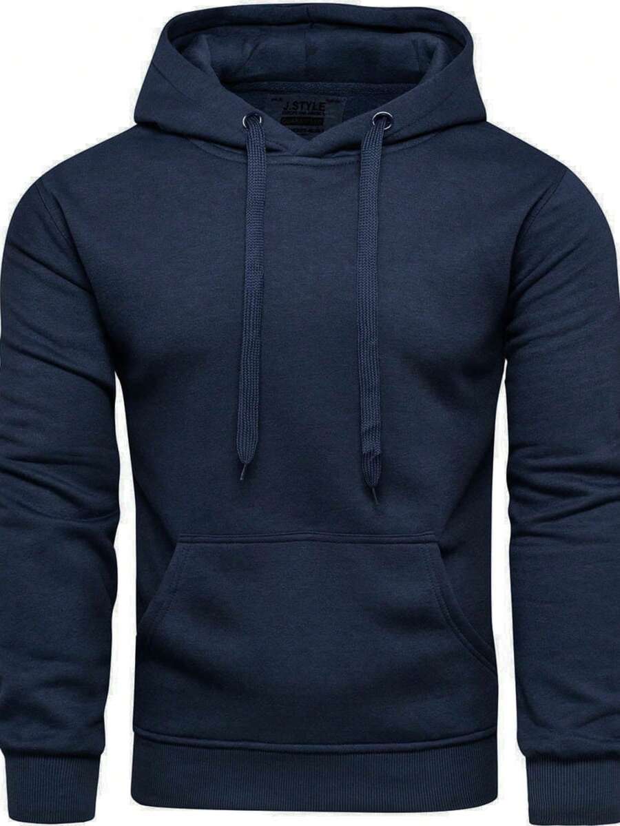 sweat-shirt à capuche avec cordon de serrage et poches, manches longues pour hommes. Décontracté et polyvalent pour le travail, la promenade et le port quotidien - Bleu marine - Voir 1