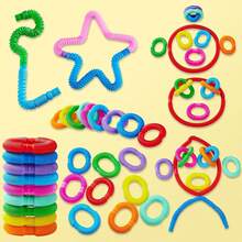 8 Pack Pull & Pop Tube Sensory Fidget Toy For Kids And Adults, Colorful Heavy-Duty Pop Tubes For Construction And Building - Sensory Educational Toys For Stress, Autism, ADHD And Anxiety - 彩色 - 查看 2