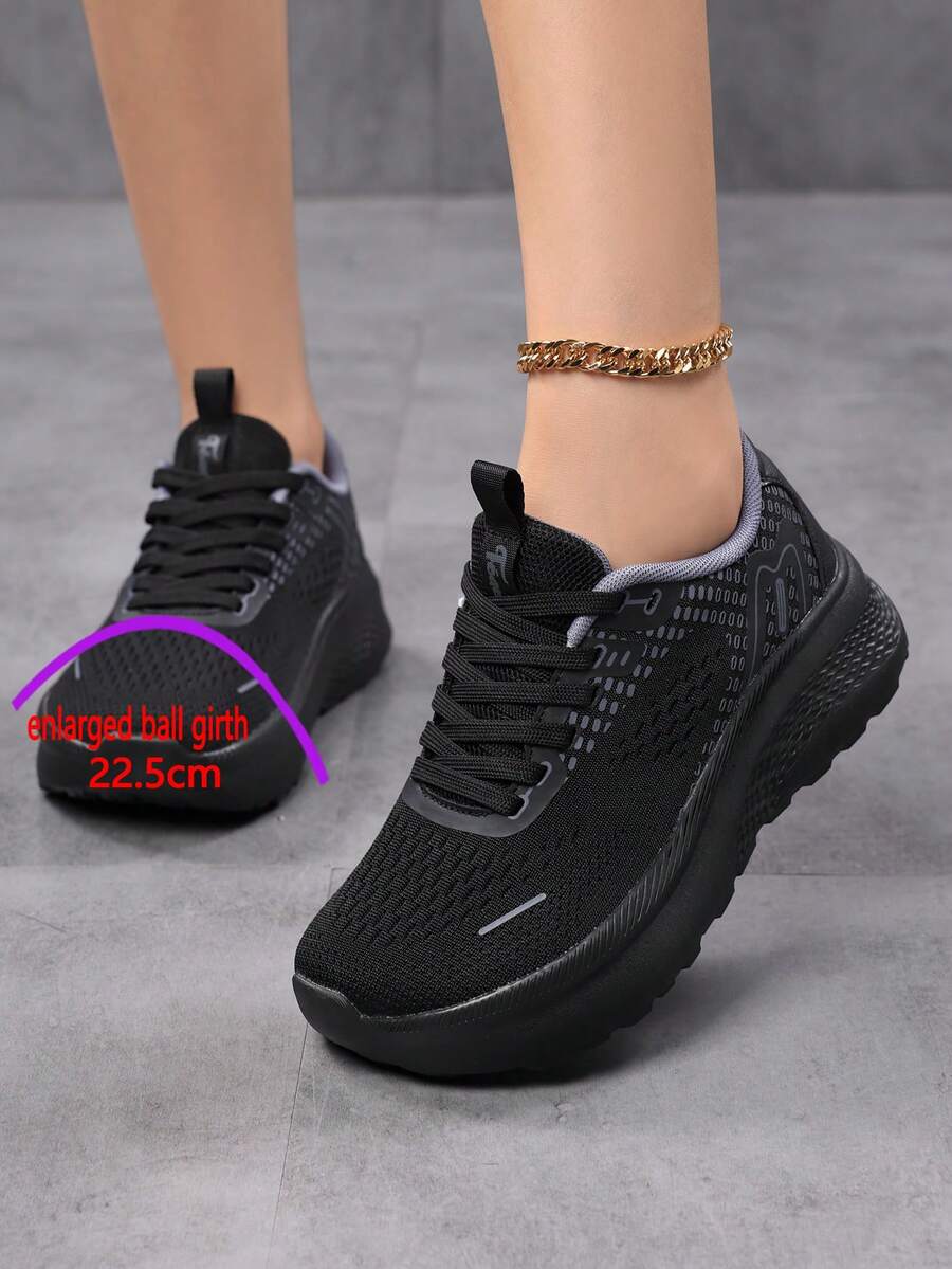 Women's Wide-Toe Breathable Black Running Shoes,Women's Wide-Toe Casual Sneakers, Lightweight, Anti-Slip Thick-Soled Sneakers, Fragmented Sole Design, Wide-Width Fashionable And Comfortable Sneakers, Wide-Toe Thick-Soled Chunky Sneakers (Wide Head Chunky Sneakers) - Black - View 1