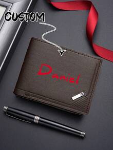 Customized Men's Wallet, Vintage Style Personalized Wallet For Men, Fashion Business Card Holder Wallet, Father's Day/Valentine's Day Gift For Dad/Husband, Perfect Gift For Him, Grandfather, Father, Lover, Elegant & Romantic, Multi-Functional, Large Capacity, Versatile - Multicolor - View 4