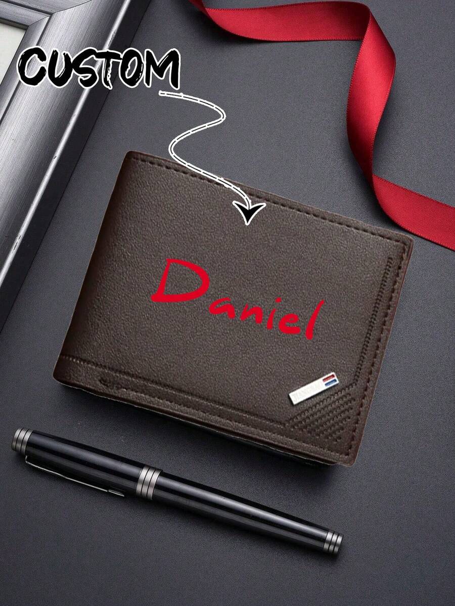 Customized Men's Wallet, Vintage Style Personalized Wallet For Men, Fashion Business Card Holder Wallet, Father's Day/Valentine's Day Gift For Dad/Husband, Perfect Gift For Him, Grandfather, Father, Lover, Elegant & Romantic, Multi-Functional, Large Capacity, Versatile - Multicolor - View 1