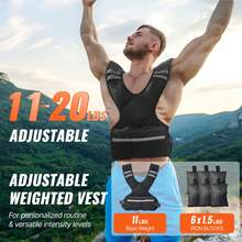 Chaleco ponderado ajustable, chaleco de peso de 11-20 libras con 6 pesos de arena de hierro y raya reflectante, conjunto de ejercicio de chaleco de peso corporal para hombres y mujeres, equipo de entrenamiento para el entrenamiento de fuerza - Negro - Ver 2