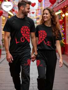 2pcs Men Casual Street Style Heart Print T-Shirt And Sweatpants Set, Spring/Summer - Multicolor - View 2