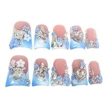 粉蓝渐变水钻装饰鸭嘴形假指甲，适用于派对、婚礼、摄影等美甲用品 - 彩色 - 查看 5