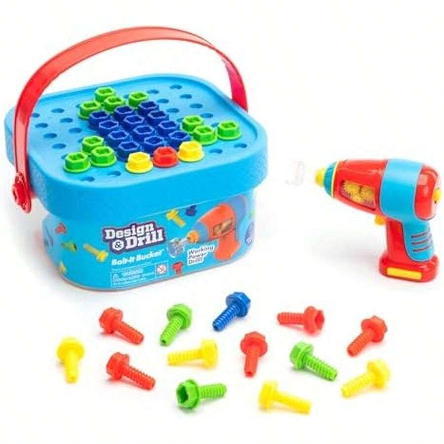 Educational Insights Design & Drill Bolt-It Bucket, conjunto de taladro portátil para llevar a todos lados, conjunto de 56 piezas, perfecto para niños y niñas mayores de 3 años - Cubo Bolt-It-Conjunto - Ver 1
