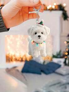 2D 扁平白色马尔济斯犬圣诞树挂饰 - 可爱卡通风格钥匙扣，龙虾扣，适用于车钥匙、背包和手提包，可用作包包挂饰、汽车装饰、包包装饰 | 趣味设计 | 亚克力材质，女士钱包和手机配件，送给朋友、家人、女朋友的礼物，户外装饰，派对装饰，礼品，纪念品，完美的返乡礼物 - 彩色 - 查看 6