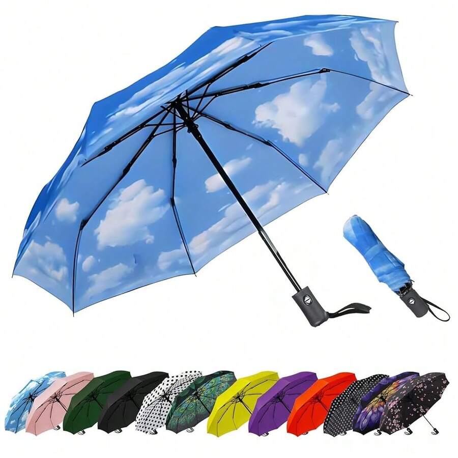 Windproof Travel Compact Umbrella-Automatic Umbrellas For Rain-Compact Folding Umbrella, Travel Umbrella Compact, Small Portable Windproof Umbrellas For Men Women Teenage. (Sky),42Inch-1Pack,Sky - 天空 - 查看 1