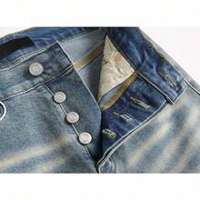 Vaqueros Retro de Calidad Superior para Hombres con Estilo Streetwear, Pantalones Slim Tapered con Efecto Whisker de  Urbanas, Denim Vintage Confortable y Adaptable - Gris - Ver 9