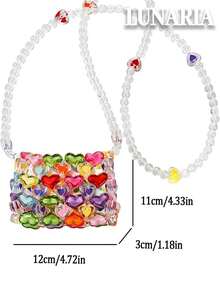 Mini Acrylic Beaded Crossbody Handbag Candy Color Handmade Pearls Purse For Party, Transparent Heart Beaded Pouch, Handmade Woven Colorful Jelly Clear Chain Shoulder Bag And Crossbody Bag, Suitable For Outings And Daily Wear, Birthday, Prom And Graduation And Also A Lovely Gift For Friends, Mother, Lover On Special Days Such As Valentine's Day, Christmas, Anniversaries. - 彩色 - 查看 11