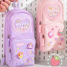 3Layers 6 Pockets Large Capacity Schoolbag Shape Pencil Case Stationery Holder Bag Zipper Pencil Pouch Office Storage Gift Back-To-School Supplies - Multicolor - View 6