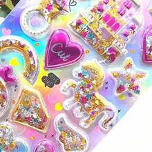 1pc Shiny Shake Sticker, 3D Crystal Reward Sticker For Girls, Kindergarten Reward Sticker, Children's Sticker Art - Tanned Kitty/Sticker>Candy/Kitten/Kids - Multicolor - View 4