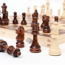 29/34厘米三合一木制国际象棋、跳棋、西洋双陆棋游戏套装，可折叠便携，策略棋盘游戏，适合家庭娱乐、旅行、初学者和成人，室内外皆宜，经典新年礼物 - 彩色 - 查看 4