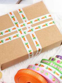 1roll 5-Yard Easter Ribbon, Gift Bouquet Wrapping Ribbon, Colorful Egg And Carrot Design Ribbon, Satin Ribbon, Suitable For Gifts, Bouquet Wrapping, DIY Hair Accessories, DIY Bows, DIY Wreaths, Cake And Baking Gift Wrapping, Perfect For Themed Parties, Easter Decorations And Home Decor. - Multicolor - View 6