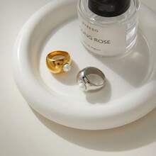 S SHOPBOHO 1 chiếc nhẫn ngọc trai thiết kế hình đồng xu cổ điển, dây đeo bằng thép không gỉ, thích hợp để đeo hàng ngày. - Nhẫn cổ điển - Xem 4