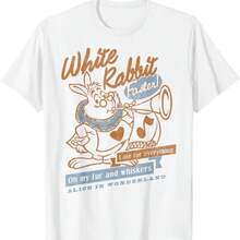 Alice In Wonderland White Rabbit Outlined Text Poster T-Shirt - 白色 - 查看 1