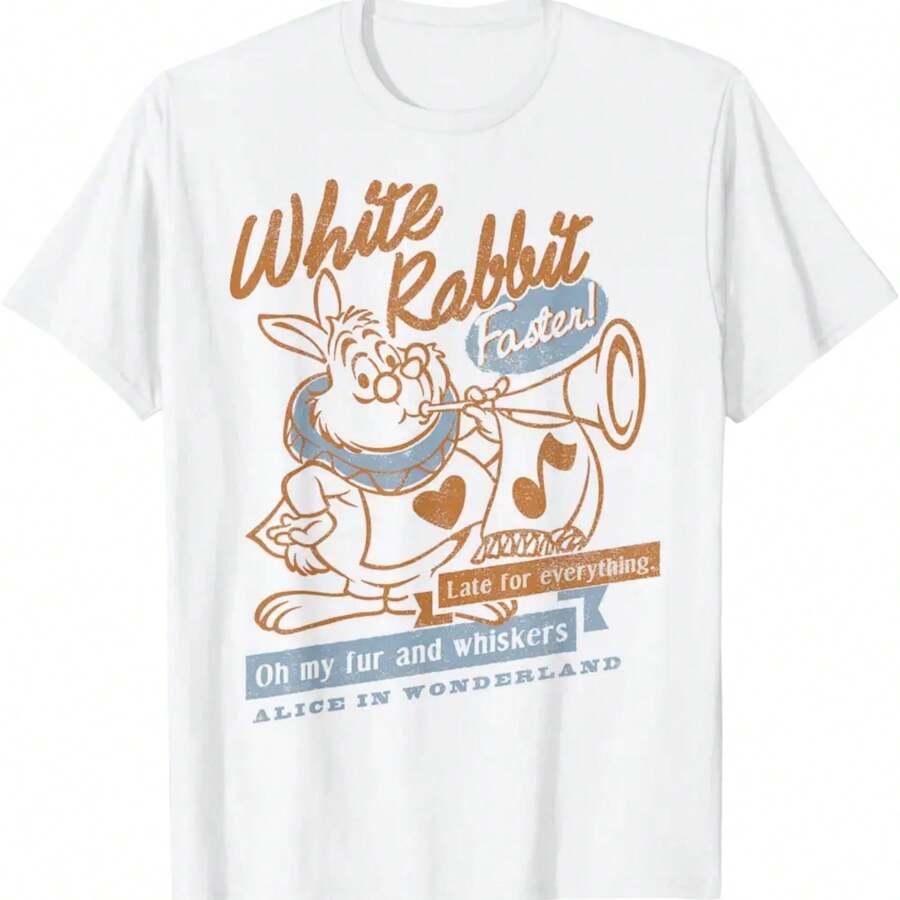 Alice In Wonderland White Rabbit Outlined Text Poster T-Shirt - 白色 - 查看 1