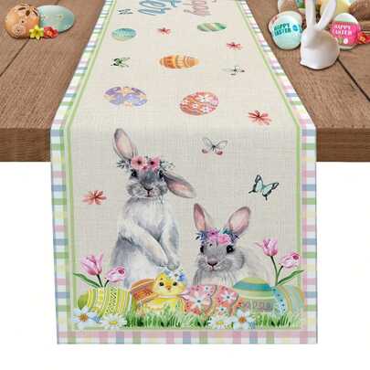 1pc Easter, Happy Easter, Easter Bunny, Easter Eggs, Chicks, Suitable For Easter Decorations, Easter Home Decor, Easter Restaurant Decor, Easter Living Room Decor, Kitchen Dining Table Decor, Party Tabletop Accessories, Home Room Decor Table Flags, Restaurant Decor, Dining Table Decor, Dining Table Setting, Dining Table Cloth, Fireplace Mantel Scarf Fireplace Decor, Glass Door Window Curtain Decor, Home Decor, Entryway Decor, Dining Table Decor, Room Decor, Bed Scarf