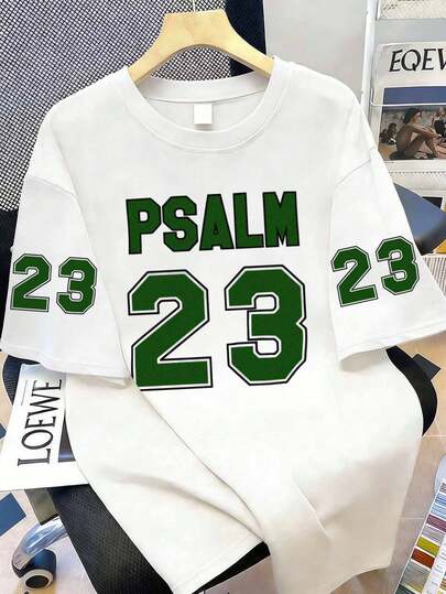 Plus Size Women'S Psalm 23 Jersey Premium T-Shirt- Plus Size Casual Short Sleeve Round Neck Tee With Bold Green Lettering, Soft Breathable Fabric For Holiday Parties& Gift Giving