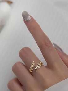 1 pieza Anillo ajustable de diseño de rama abierta minimalista y elegante, adecuado para uso diario y reuniones - Dorado - Ver 9