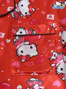 SANRIO 【居家绅士】三丽鸥情人节女士睡衣套装，爱心Hello Kitty印花短袖口袋上衣和蝴蝶结短裤休闲家居服套装 - 紅色 - 查看 5