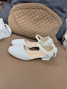 白色中跟鞋，亮面蕾丝复合材料，蝴蝶结珍珠设计，适合节日盛会、时装秀、公主鞋、婚礼派对等场合。 - 白色 - 查看 6