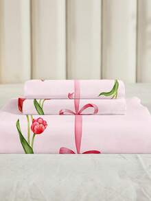 2pcs/3pcs Pink Floral Bow Satin Digital Print Duvet Cover Set (1 Duvet Cover + 2 Pillow Shams, Comforter Not Included), Polyester Fiber For Daily Use, Soft & Skin-Friendly, Suitable For Bedroom, Master Bedroom, Guest Room, All Seasons - Multicolor - View 11