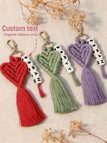 1 Stück personalisierter gewebter herzförmiger Namensanhänger, personalisierter Namensanhänger, herzförmiger Schlüsselanhänger, Brautjungferngeschenk, Hochzeitsparty Gastgeschenk, Valentinstag Geschenk - Gewebter Schlüsselanhänger - Übersicht 1