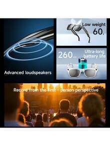 New Smart Glasses, , Large Battery Capacity, Long Battery Life, Music Control, AI Voice Assistant, Notification Sound, Translation, Intelligent Image Recognition, With LED Flashlight