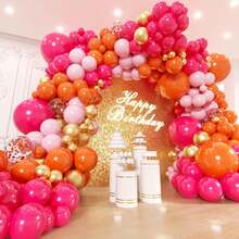 127pcs Orange And Magenta Themed Balloon Arch Set, Includes Orange, Magenta, Pink, Gold, And Glitter Foil Latex Balloons. Perfect For Birthday Parties, Baby Showers, Anniversaries, Proposals, Wedding Decorations, And All Kinds Of Party Decorations. - Multicolor - View 2