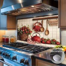 1pc Removable Kitchen Stove Wall Sticker - Glossy Vinyl Stove Decal With Burner Layout, Stove Cutouts, And Easy-Tear Design; Suitable For Backsplashes - Reusable Appliance Cover Sticker With 2D Flat Design - Multicolor - View 7