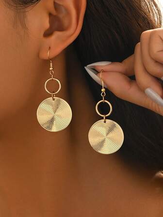 1 Pair New Creative Minimalist Geometric Circle Spiral Pattern Fashion Casual Elegant Earrings, Suitable For Spring/Summer, Middle East