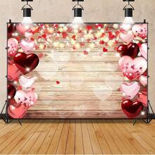 1pc Valentine's Day Photography Backdrop, With Red & Pink Heart Shapes And String Lights - Rustic Wooden Design Polyester Fabric, Suitable For Weddings, Bridal Showers, Mother's Day - No Power Needed Party Decor, Valentine's Day Decor, Romantic Event Ambiance, Decorative Lighting Effect - Multicolor - View 4