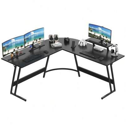 L-Shaped Computer Desk Modern Corner Desk Home Office Writing Sturdy Workstation With Movable Table, Black